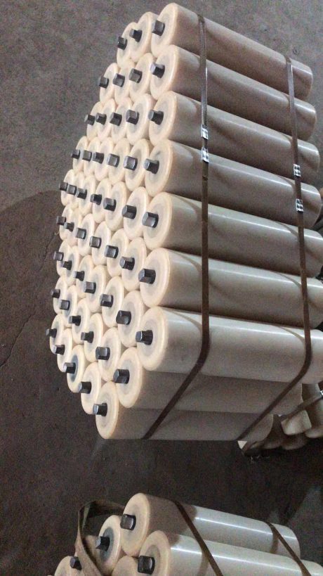 White nylon conveyor rollers bundled for shipment